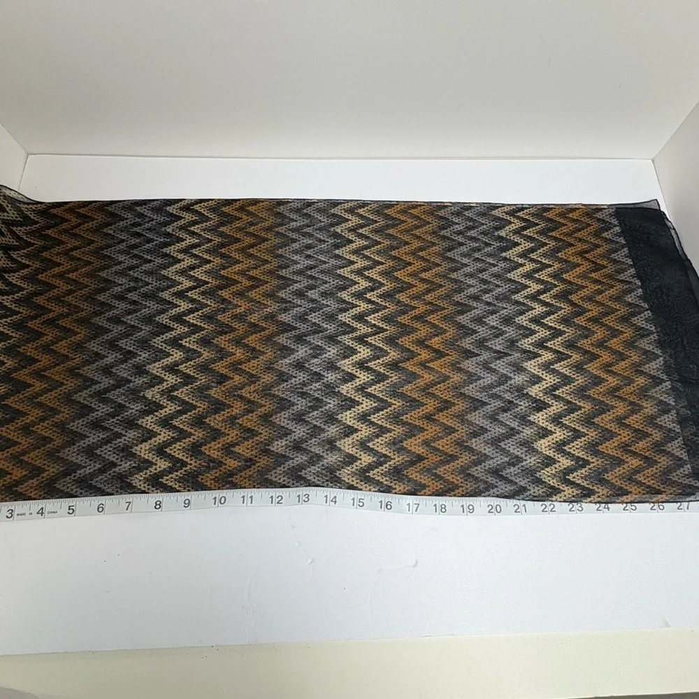 Vintage Chevron Patterned Scarf in Black, Brown and Gray